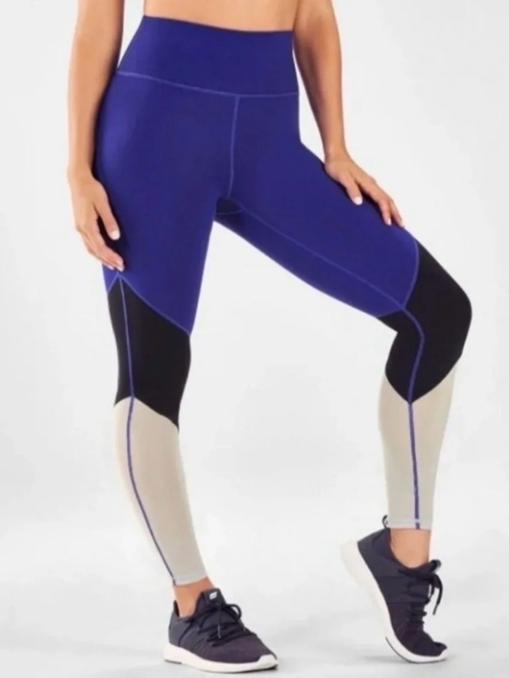 Fabletics Zone High-Waisted Blue Colorblock PowerHold‎ Leggings Size L